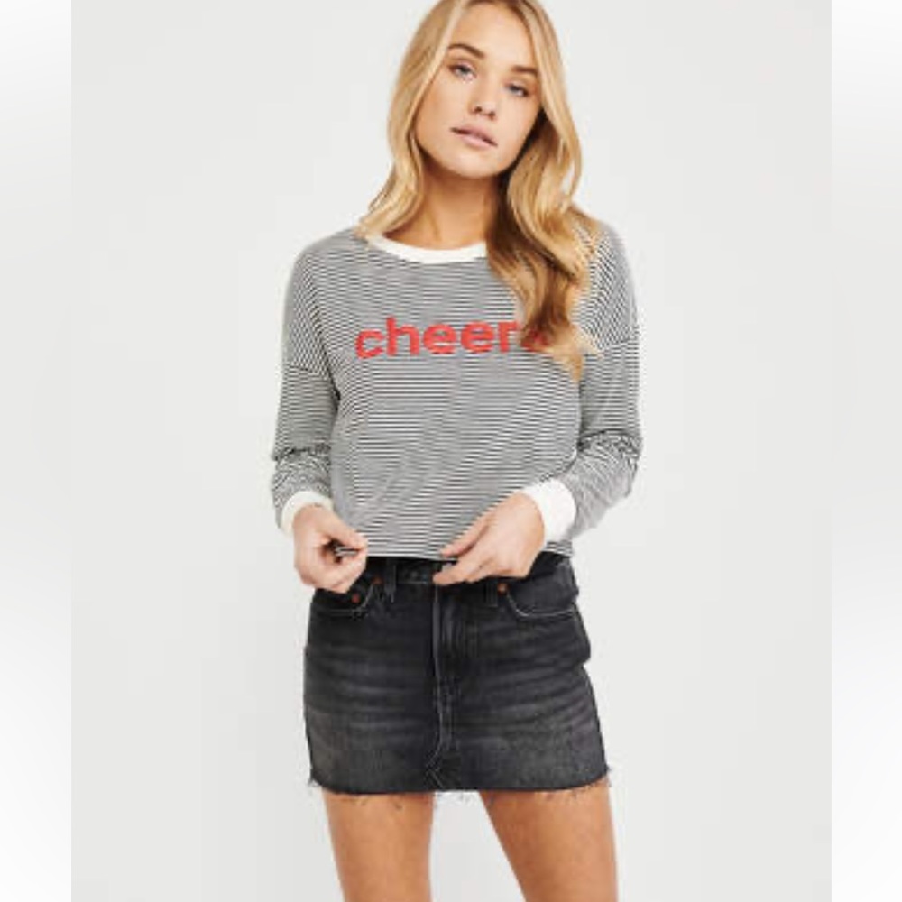 Abercrombie Striped Long Sleeve Top, "Cheers" Embroidery, Women’s Medium